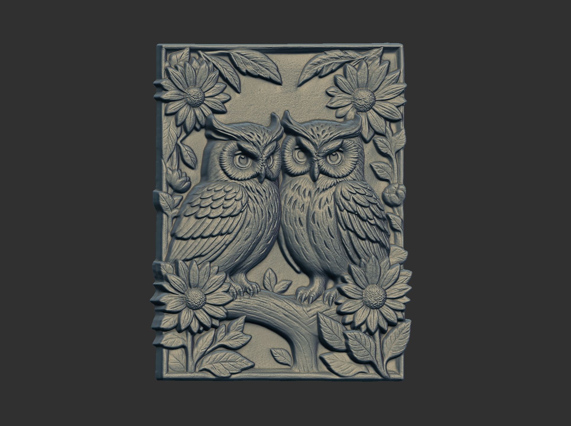 two owls perched on a branch cnc model 3D print model_13