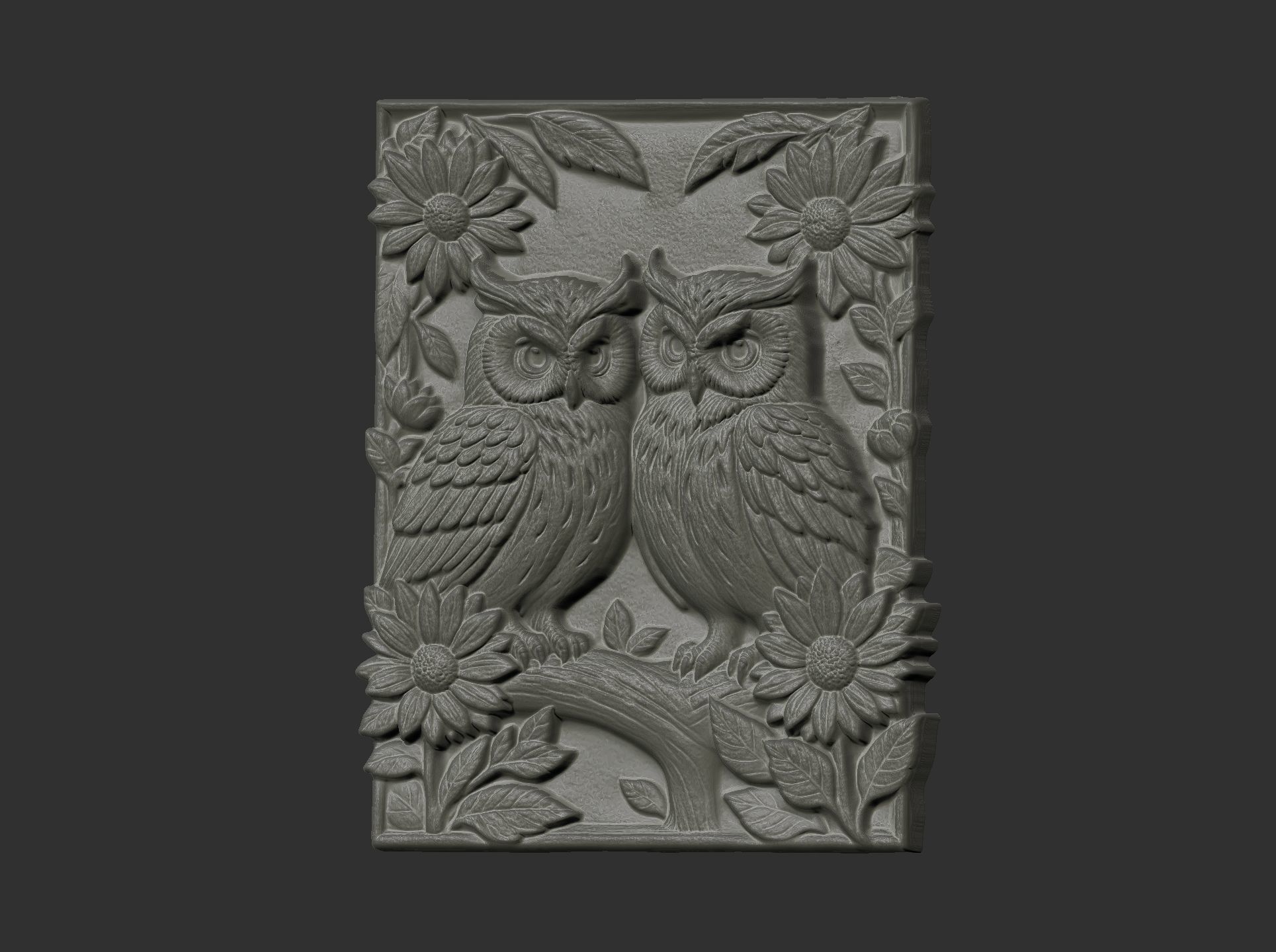 two owls perched on a branch cnc model 3D print model_3