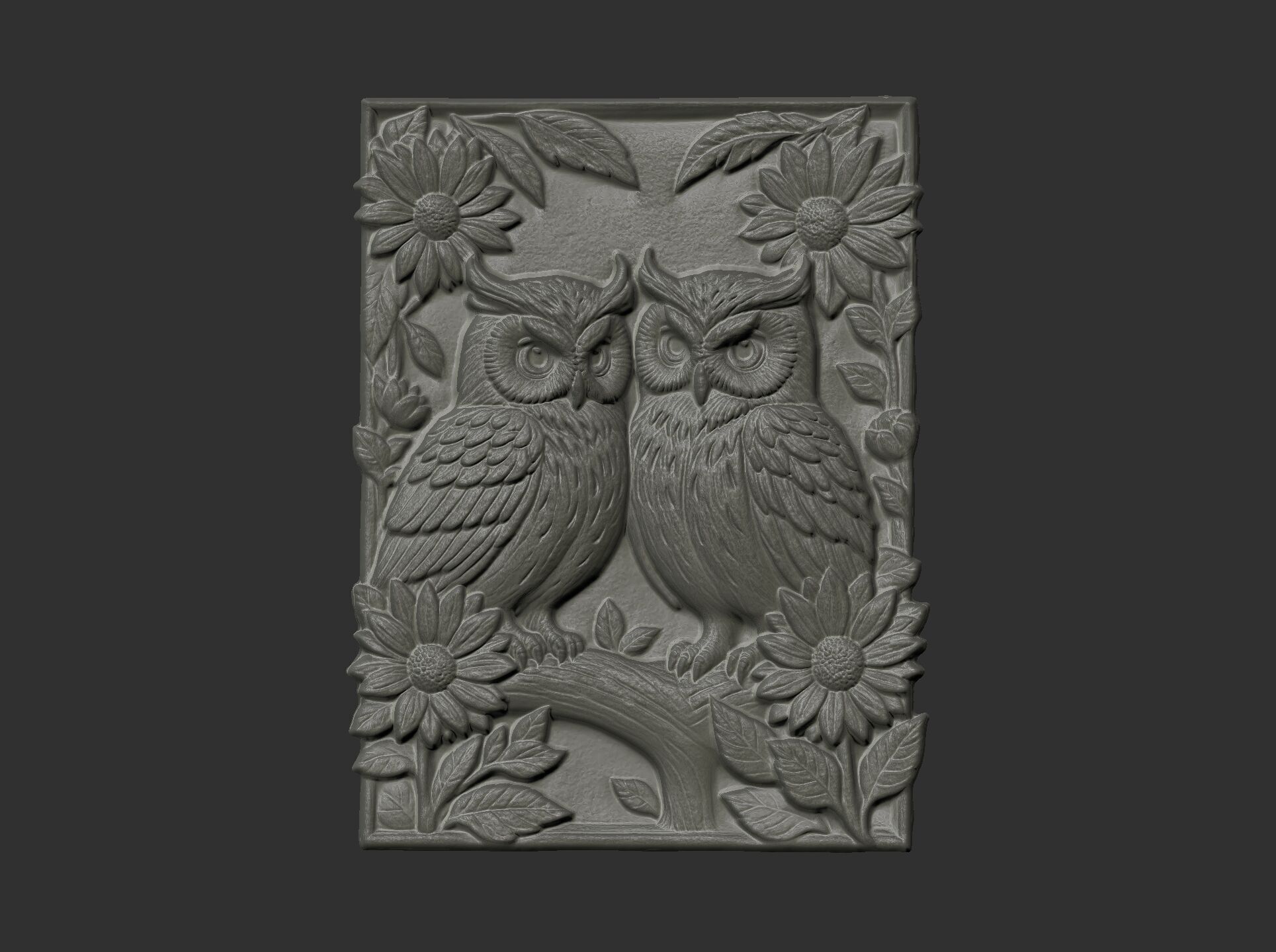 two owls perched on a branch cnc model 3D print model_6