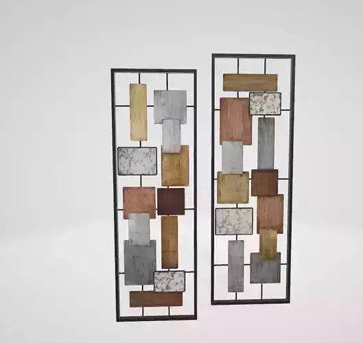 Urban Overlay Modern Abstract Metal Wall Art Panel Set 3D model