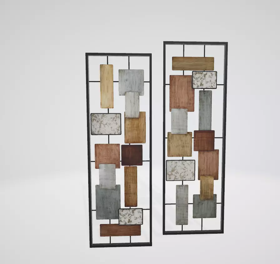Urban Overlay Modern Abstract Metal Wall Art Panel Set 3D model