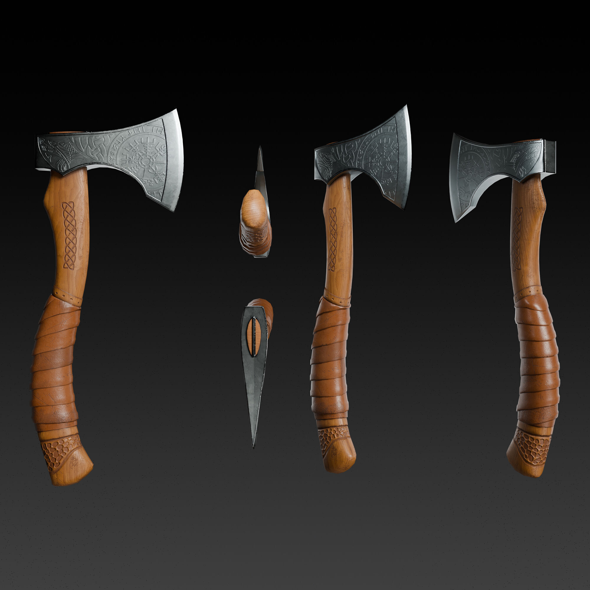 Viking Hand Axe - Game Ready Asset Low-poly 3D model_5