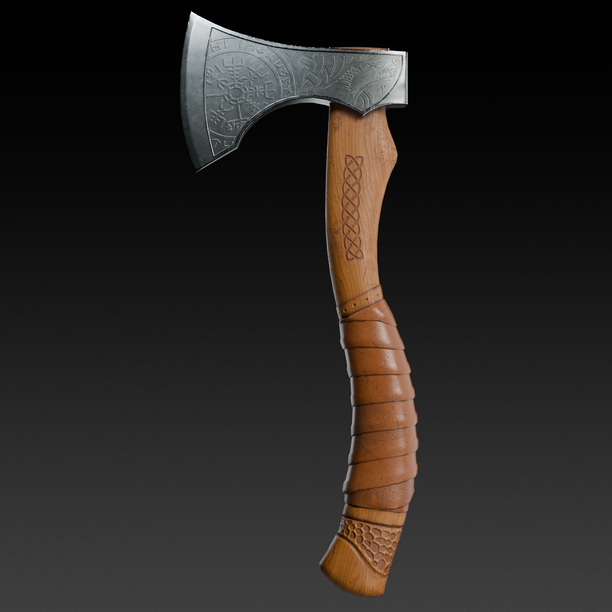Viking Hand Axe - Game Ready Asset Low-poly 3D model_0