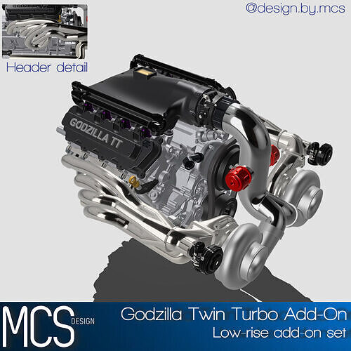 Big Block Godzilla Engine Twin Turbo Add-On Set 3D print model