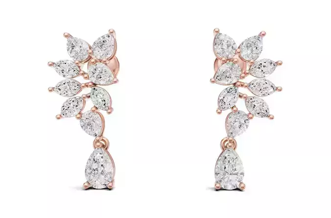 Leaf Design Diamond Earrings 3D Model 3D print model