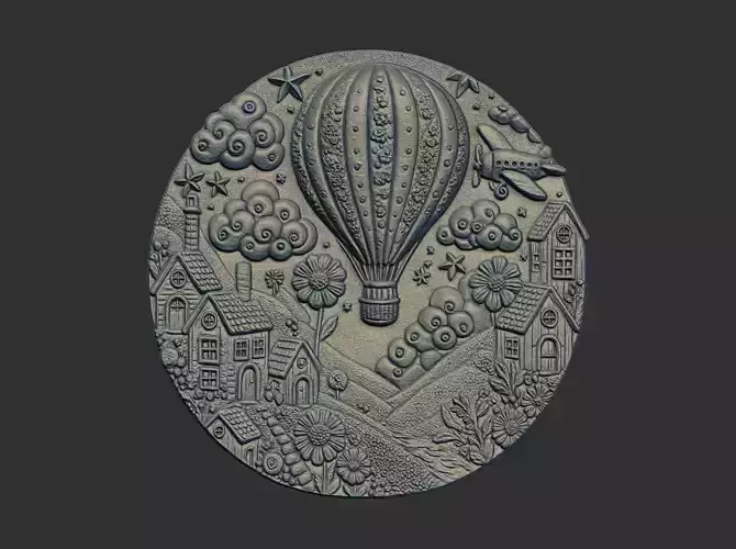 Air ballon rising above a vilage cnc model 3D print model