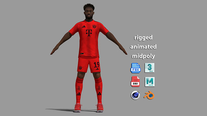 T-P Rigged Alphonso Davies Bayern Munich 24-25 3D model