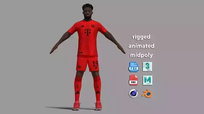 T-P Rigged Alphonso Davies Bayern Munich 24-25 3D model