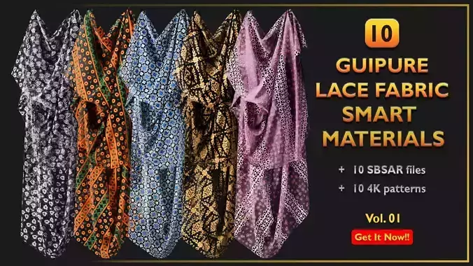 10 Guipure Lace Fabric Smart Materials - 10 4K  Patterns 