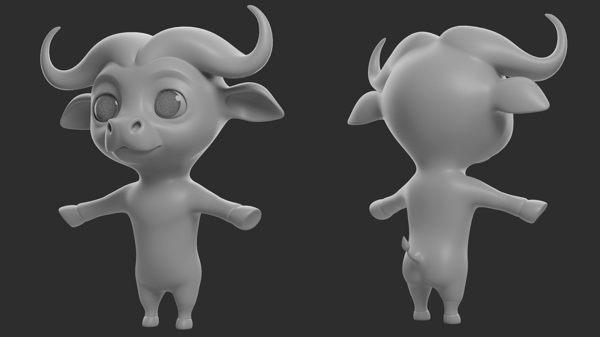 Buffalo Cartoon Low-poly 3D model_5