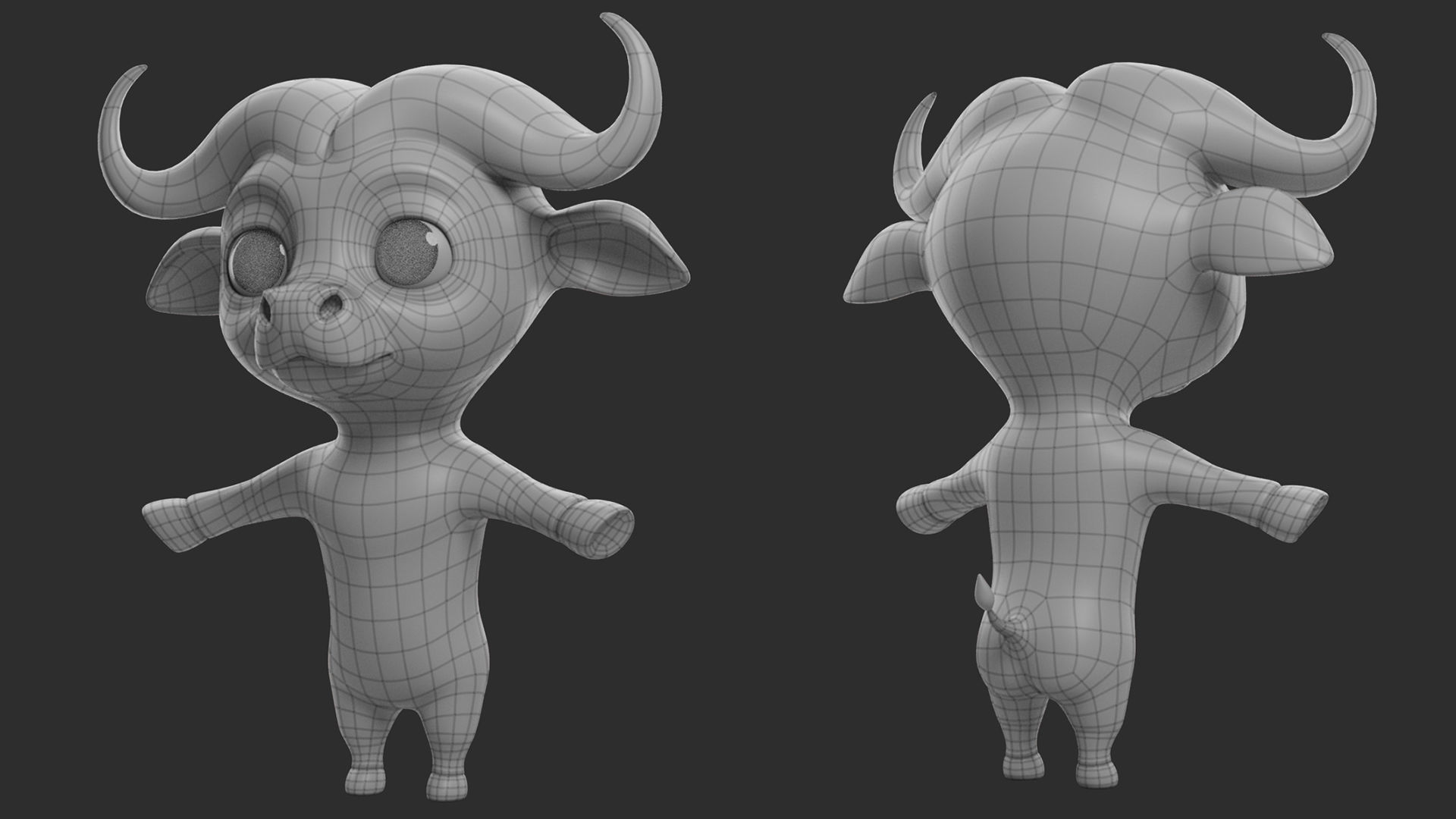 Buffalo Cartoon Low-poly 3D model_6