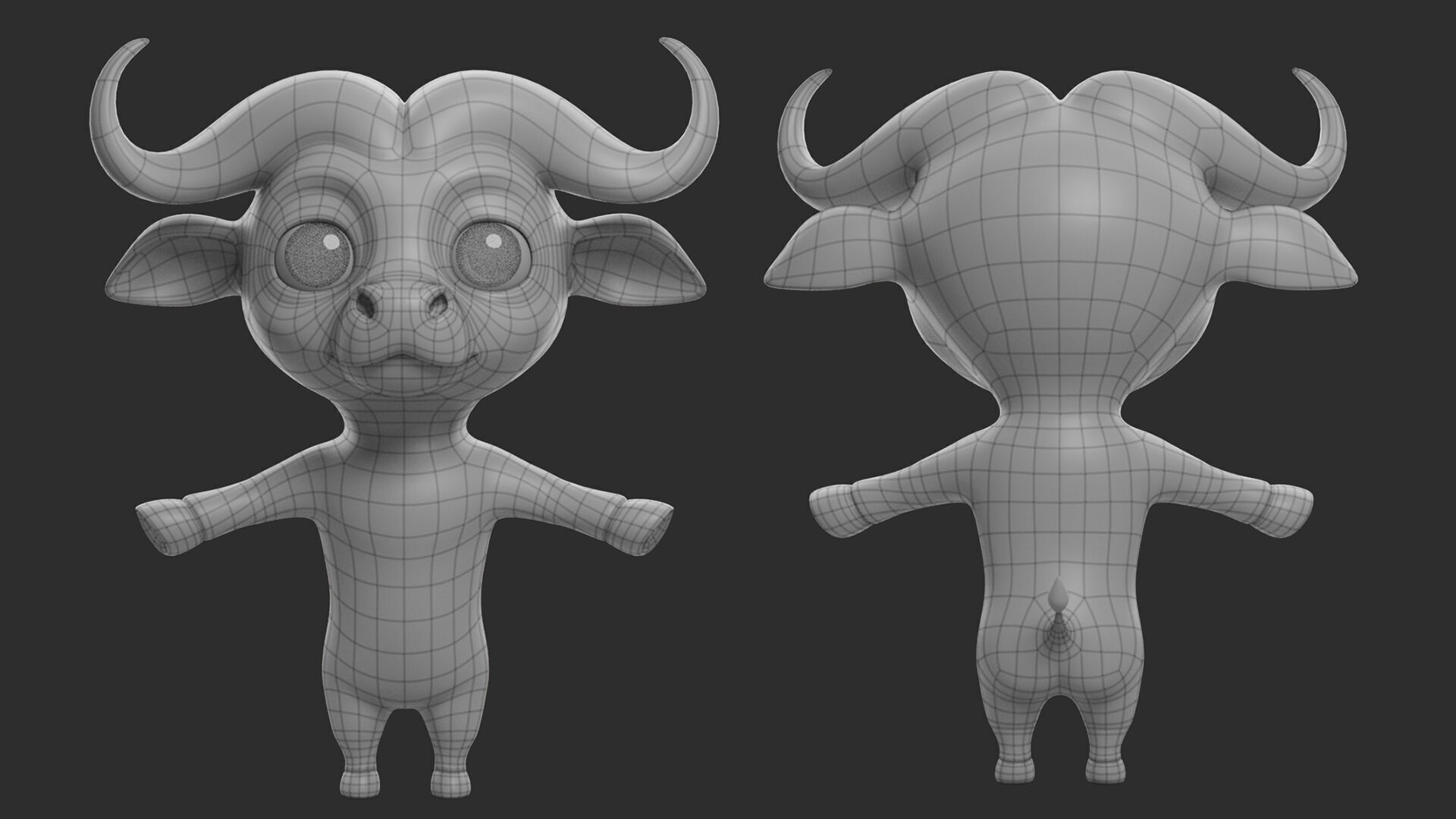 Buffalo Cartoon Low-poly 3D model_3