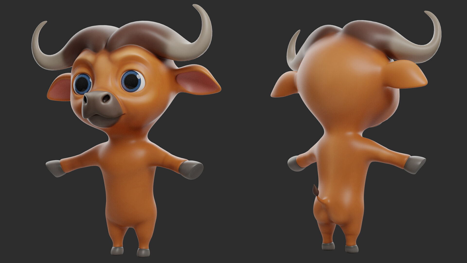 Buffalo Cartoon Low-poly 3D model_4