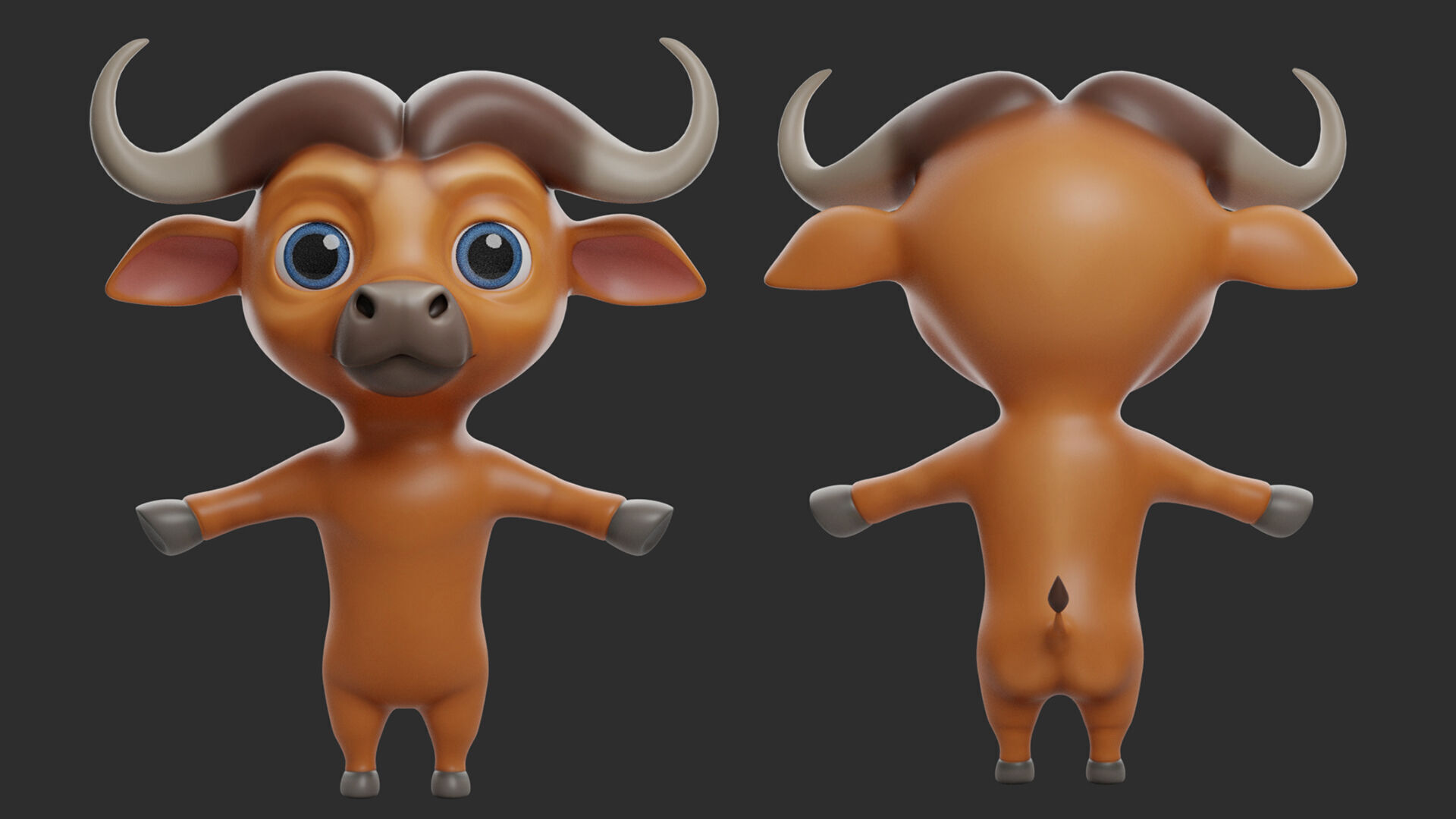 Buffalo Cartoon Low-poly 3D model_1