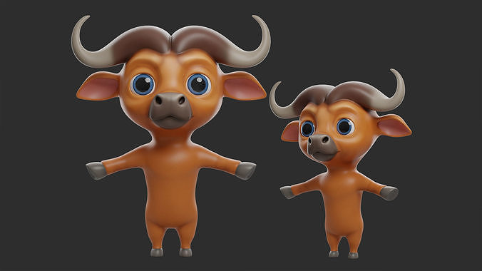 Buffalo Cartoon Low-poly 3D model