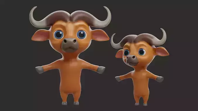 Buffalo Cartoon Low-poly 3D model