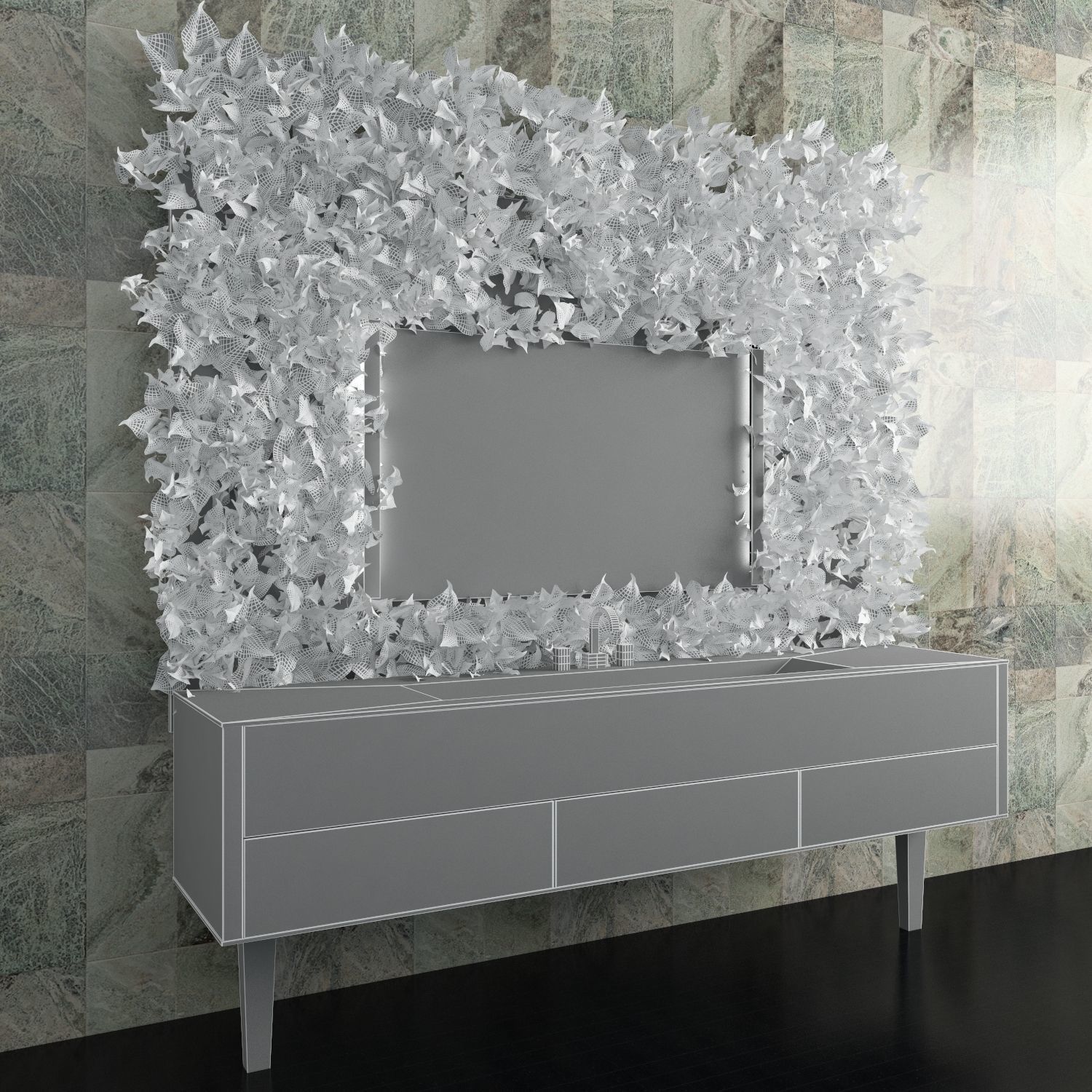 Washbasin with pedestal and herbs 3D model_2