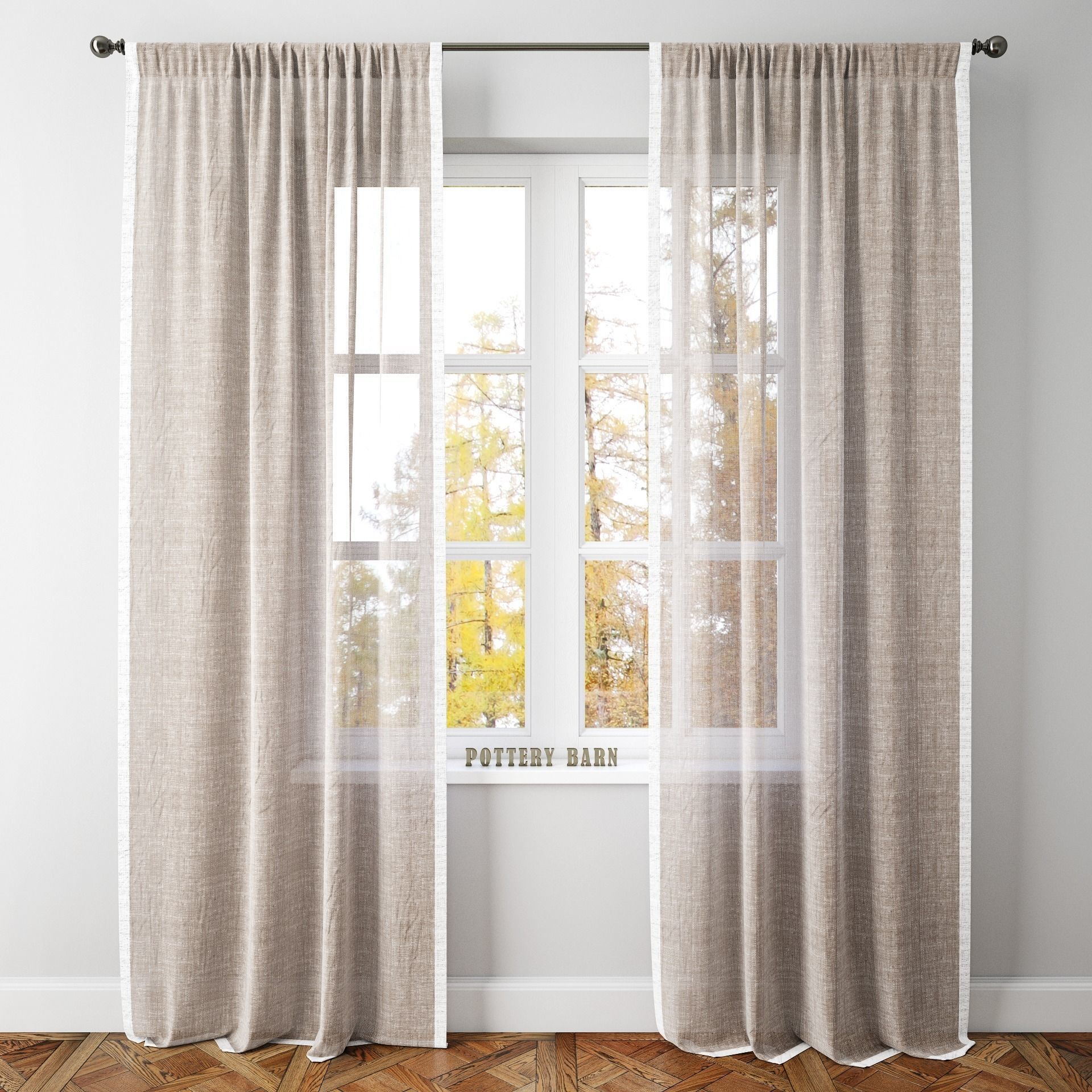 LINEN BORDER SHEER DRAPE-Pottery Barn 3D model_0