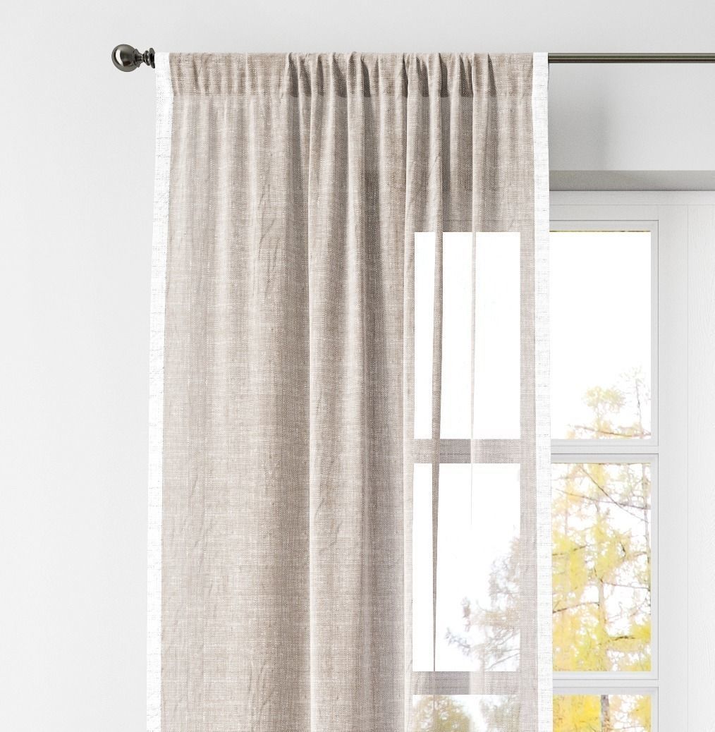 LINEN BORDER SHEER DRAPE-Pottery Barn 3D model_1