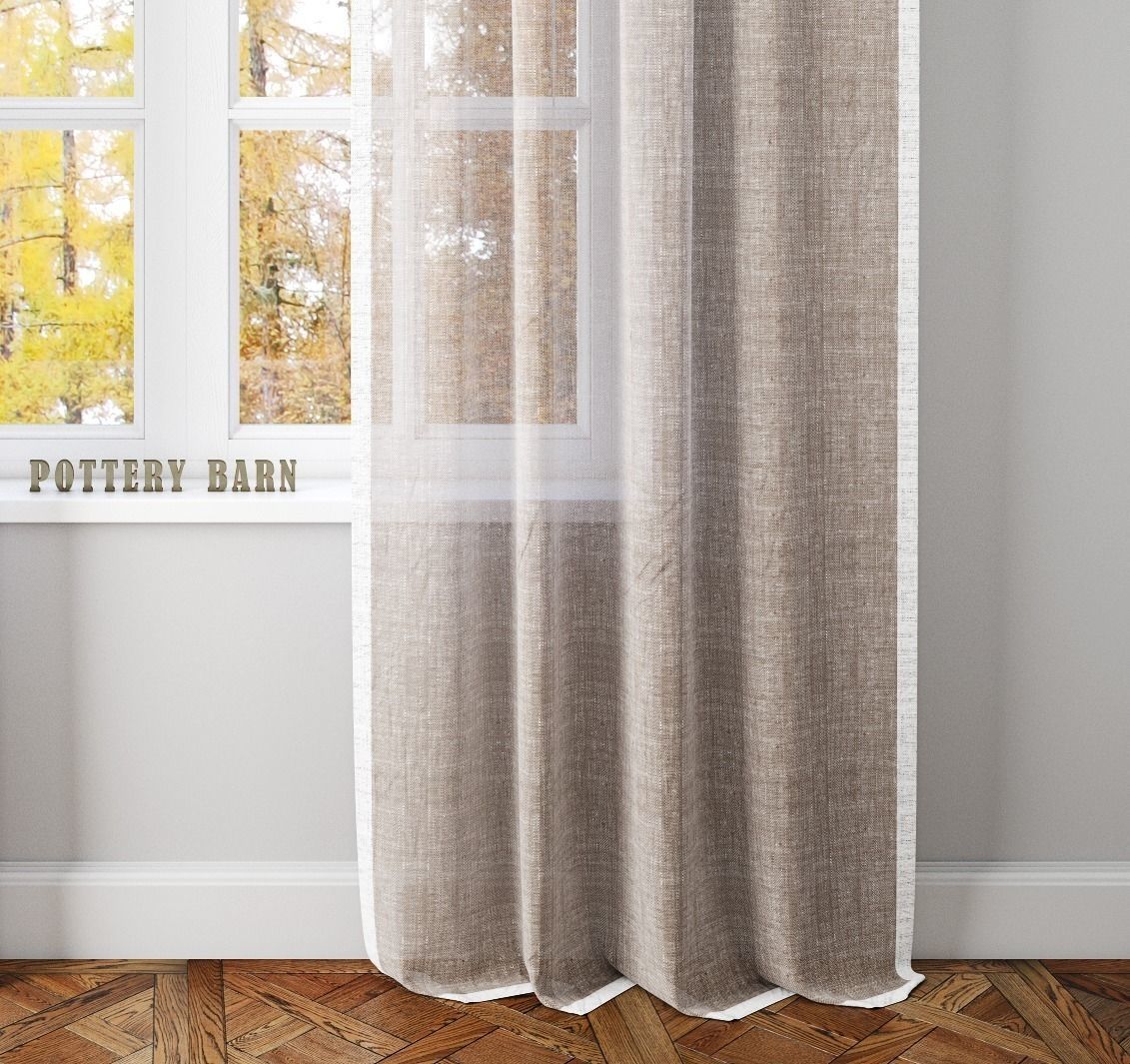 LINEN BORDER SHEER DRAPE-Pottery Barn 3D model_2