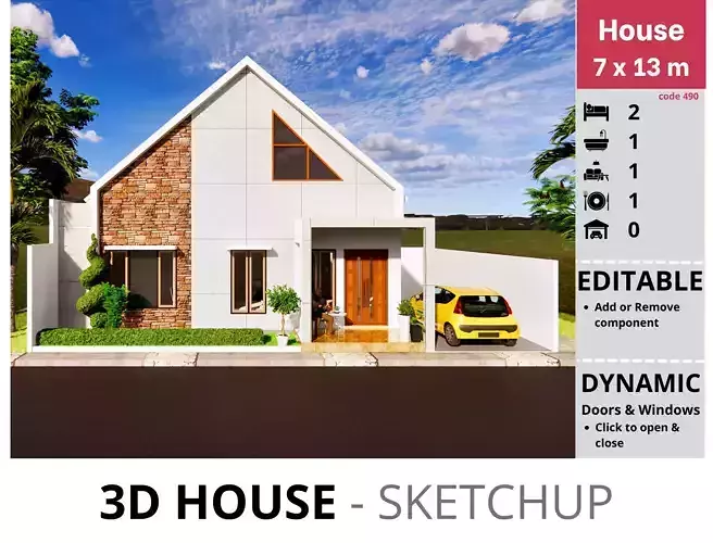 House 7x13m code 490- Sketchup 3D model 3D model