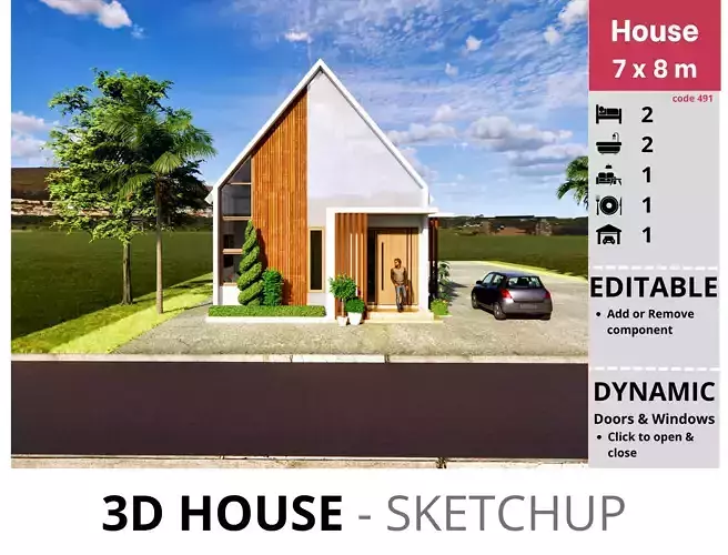 House 7x8m code 491- Sketchup 3D model 3D model