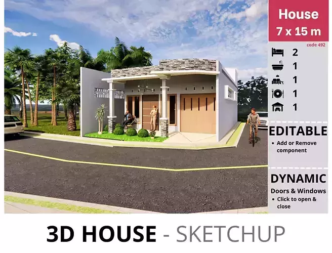House 7x15m code 492- Sketchup 3D model 3D model
