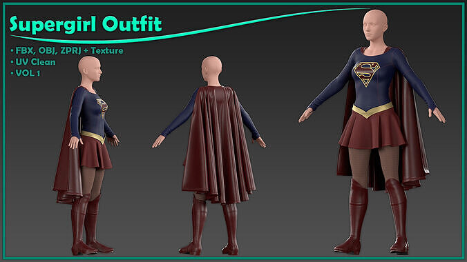 Supergirl outfit with texture 3D model