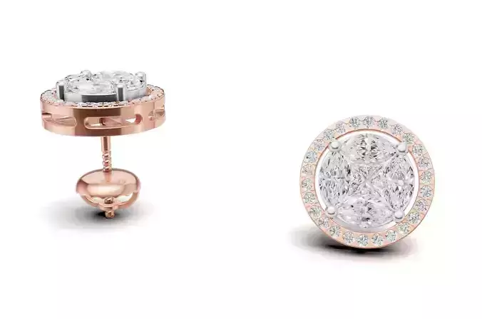 Round Diamond Cluster Stud with Marquise and Princess