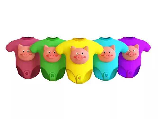 Cute Pig Baby Bodysuit 3D Models - Colorful Set Low-poly 3D model