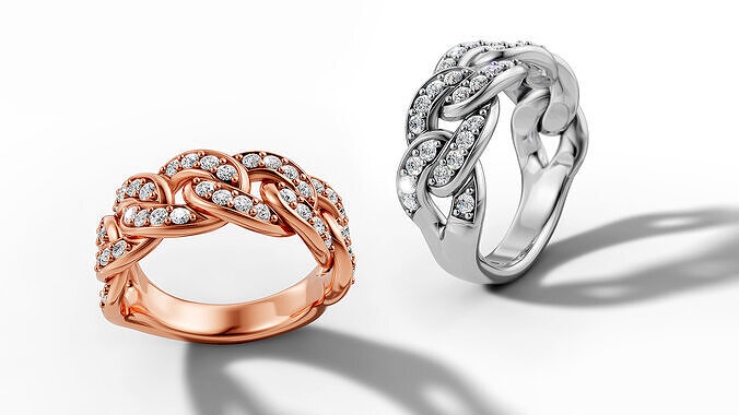 Diamond Cuban Chain Link Ring Halfway 9mm Links Ring 3D print model