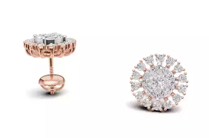 Sunburst Diamond Cluster Stud with Marquise Diamond 3D print model