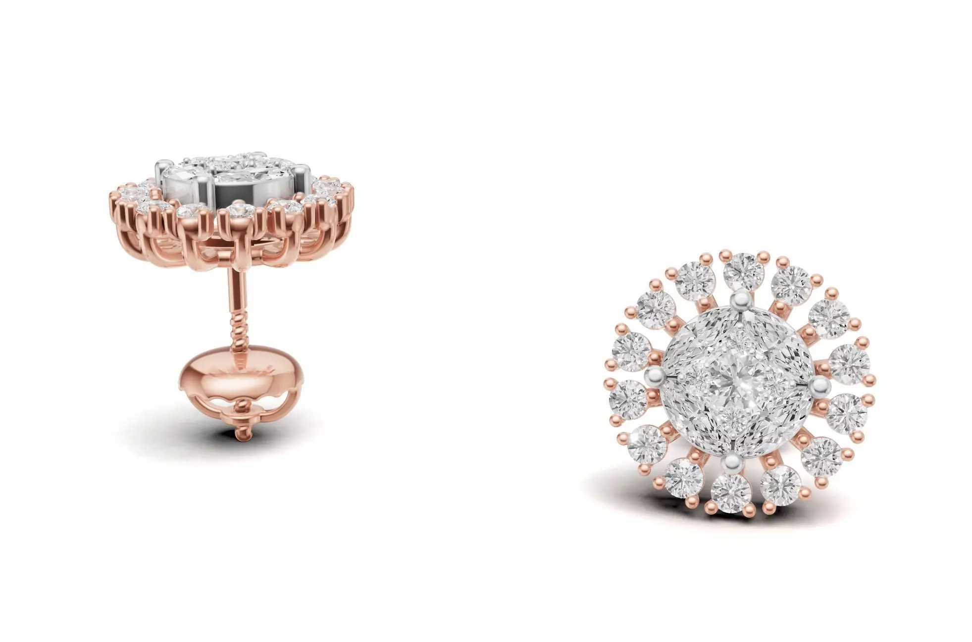 Sunburst Diamond Cluster Stud with Marquise Diamond 3D print model_0