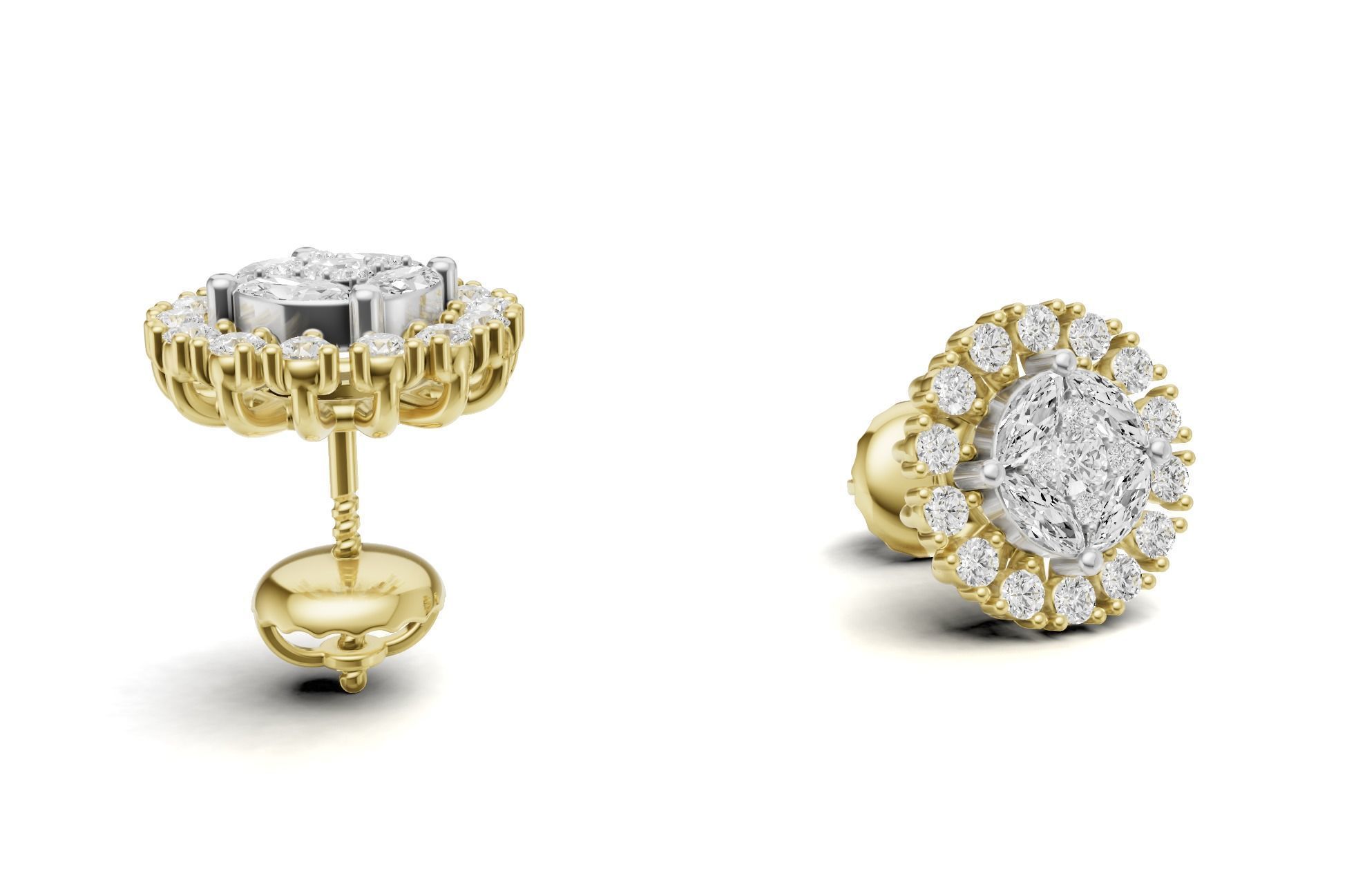 Sunburst Diamond Cluster Stud with Marquise Diamond 3D print model_5