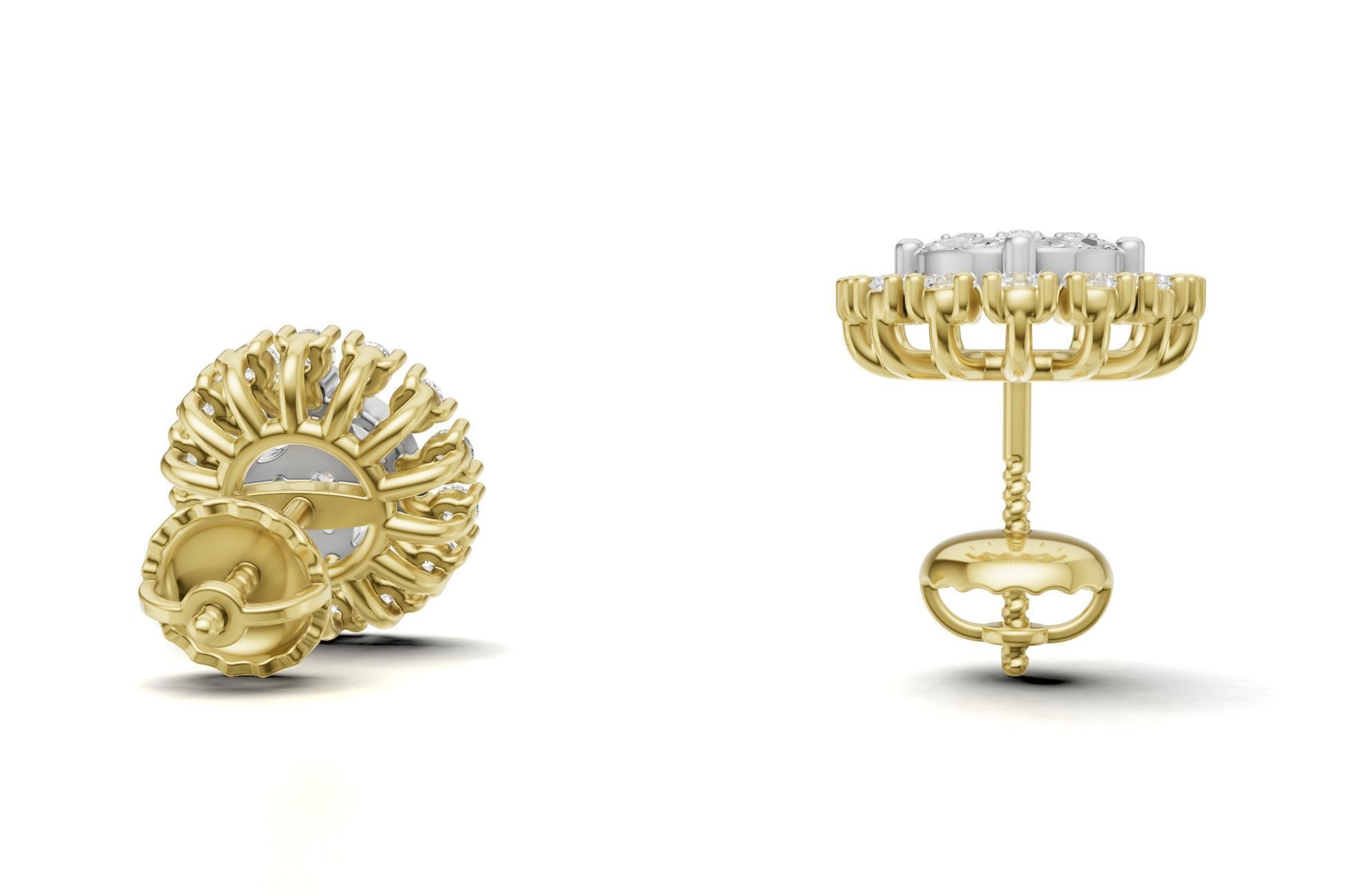 Sunburst Diamond Cluster Stud with Marquise Diamond 3D print model_10