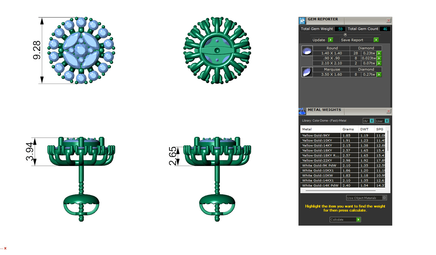 Sunburst Diamond Cluster Stud with Marquise Diamond 3D print model_3