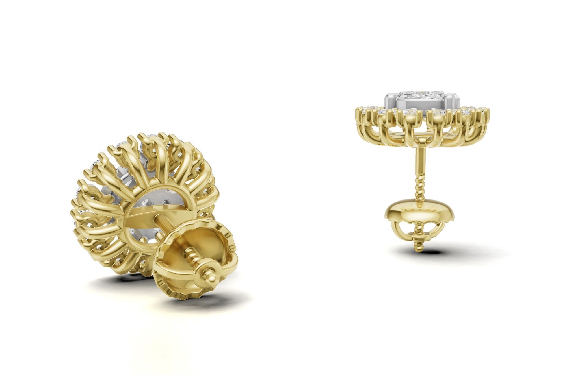 Sunburst Diamond Cluster Stud with Marquise Diamond 3D print model_8