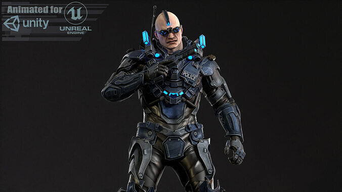 Cyborg Cop Low-poly 3D model