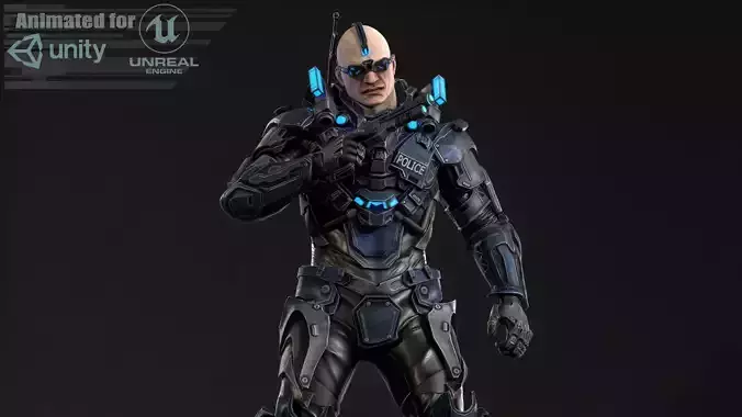 Cyborg Cop Low-poly 3D model