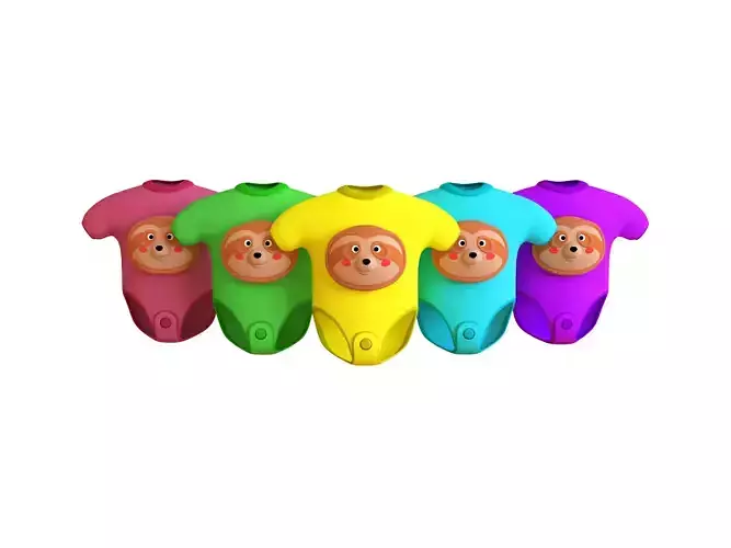 Cute Sloth Baby Bodysuit 3D Models - Colorful Set