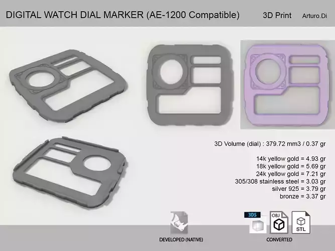 Digital watch dial marker AE 1200 compatible 3D print model