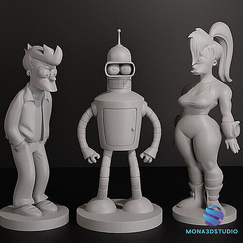 Futurama Set - Fry -Bender - Leela - STL Files with Presupports 3D print model