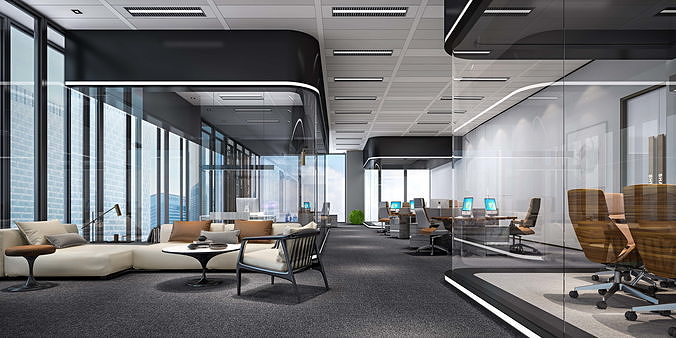 Photorealistic Corporate Office Interior Detailed Furniture Prop Low-poly 3D model 4