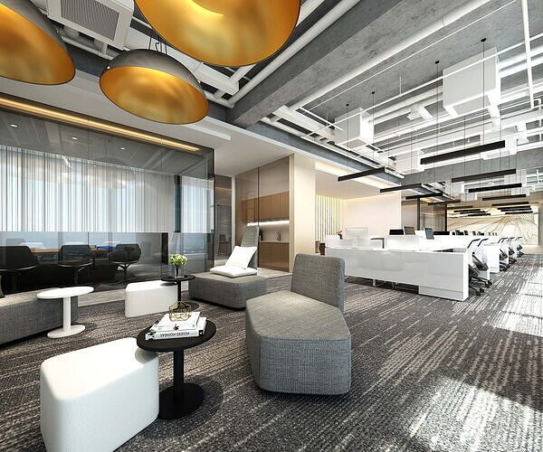 Photorealistic Corporate Office Interior Detailed Furniture Prop Low-poly 3D model 6