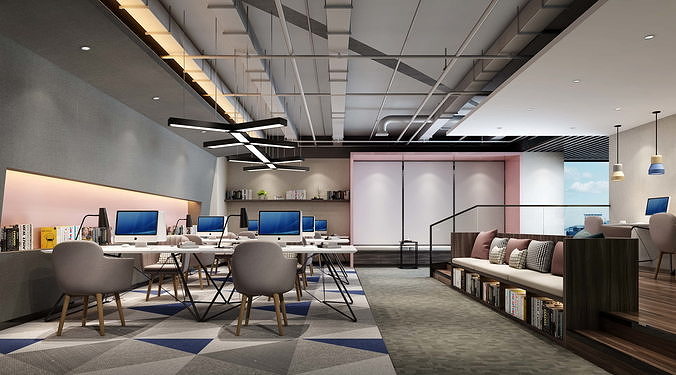Photorealistic Corporate Office Interior Detailed Furniture Prop Low-poly 3D model 5