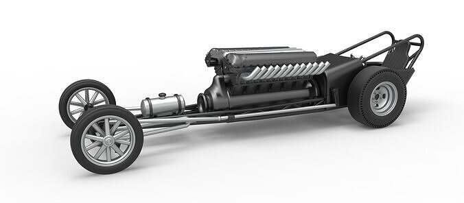 Front engine vintage dragster with V12 Scale 1 to 25 3D print model