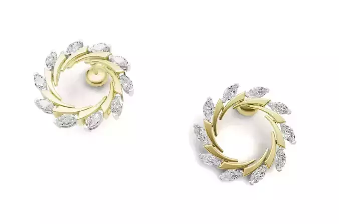 Spiral Leaf Marquise Diamond Stud Earrings