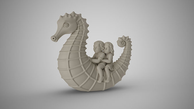 Children Riding Seahorses 3D print model