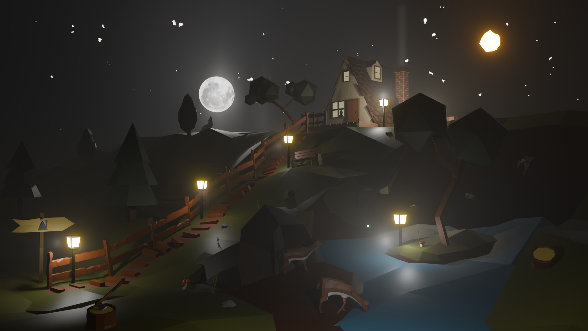 Cabin in the forest Free low-poly 3D model_4