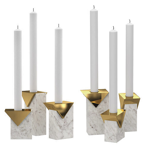 Marble candlesticks with brass elements 3D model